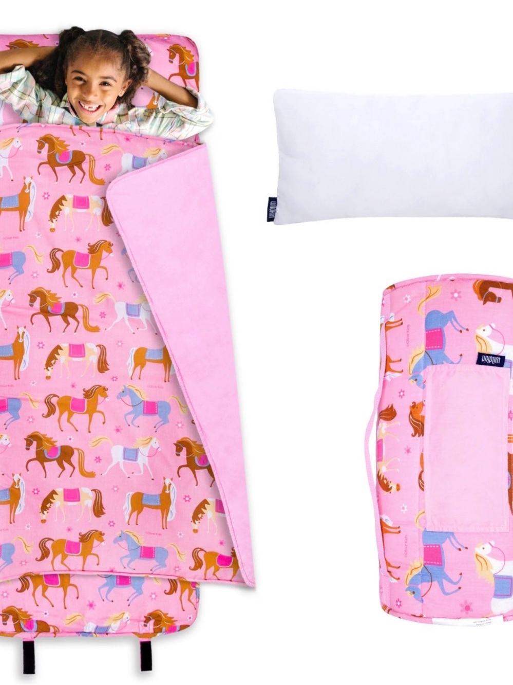 Wildkin Kids Pink Horse Print Nap Mat with Pillow -